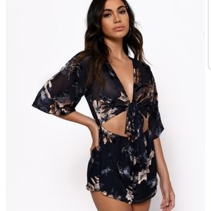 Tobi Knot Yours Navy Multi Front Tie Romper